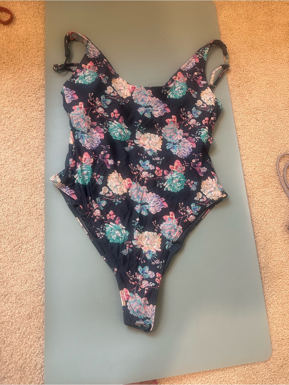 Floral One-Piece Swimsuit - Black with Pastel Blooms